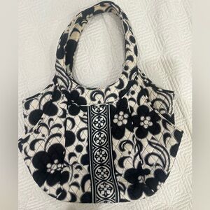 VERA BRADLEY Night and Day Side By Side Tote Black White Floral Shoulder Bag.